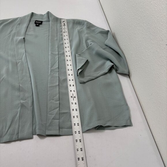 Eileen Fisher Silk Cardigan Size M Green Open Front Long Sleeve Office Luxury - Picture 8 of 8